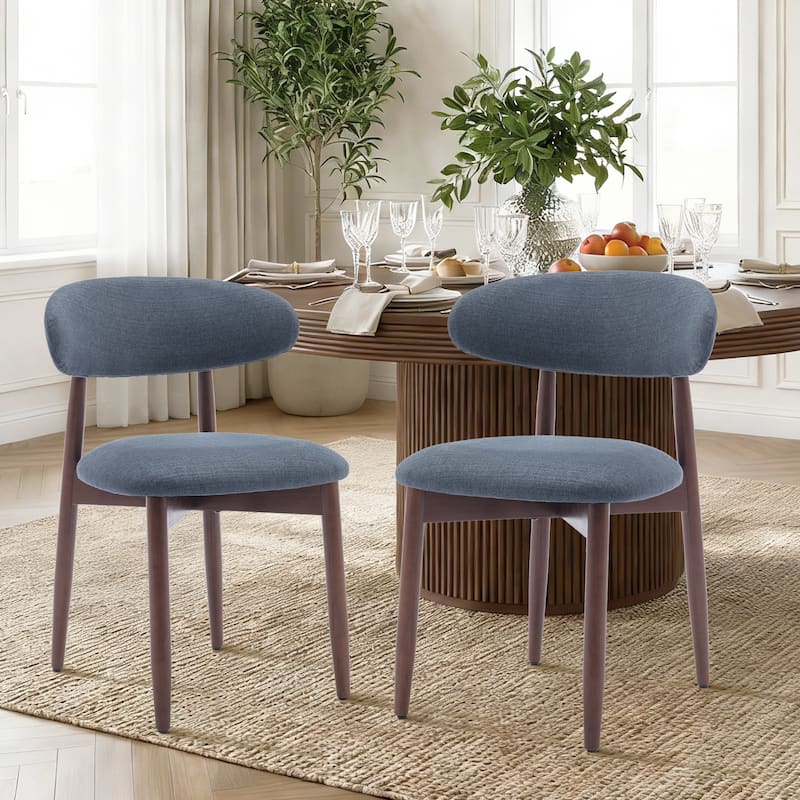 RENEWLINE Linen Upholstered Solid Wood Curved Back Dining Chair - Set of 2 - Blue