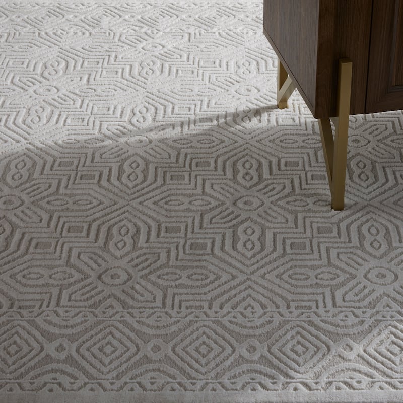 TOWN & COUNTRY LUXE Maya Medallion Tile Neutral Indoor Area Rug with High-Low Texture
