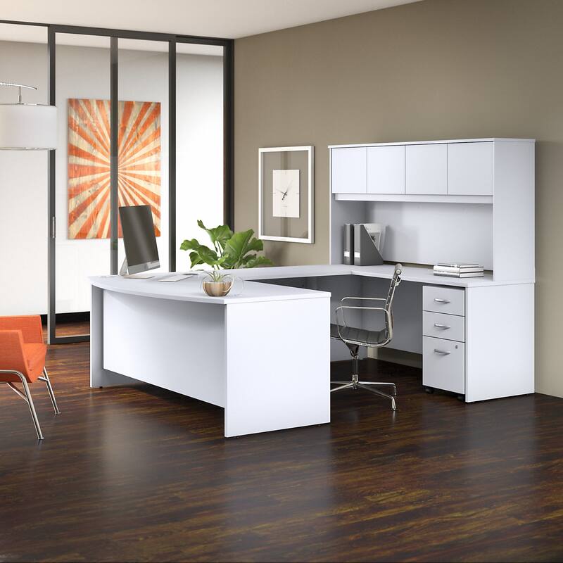 Studio C 72W U Desk with Hutch and Drawers by Bush Business Furniture - White