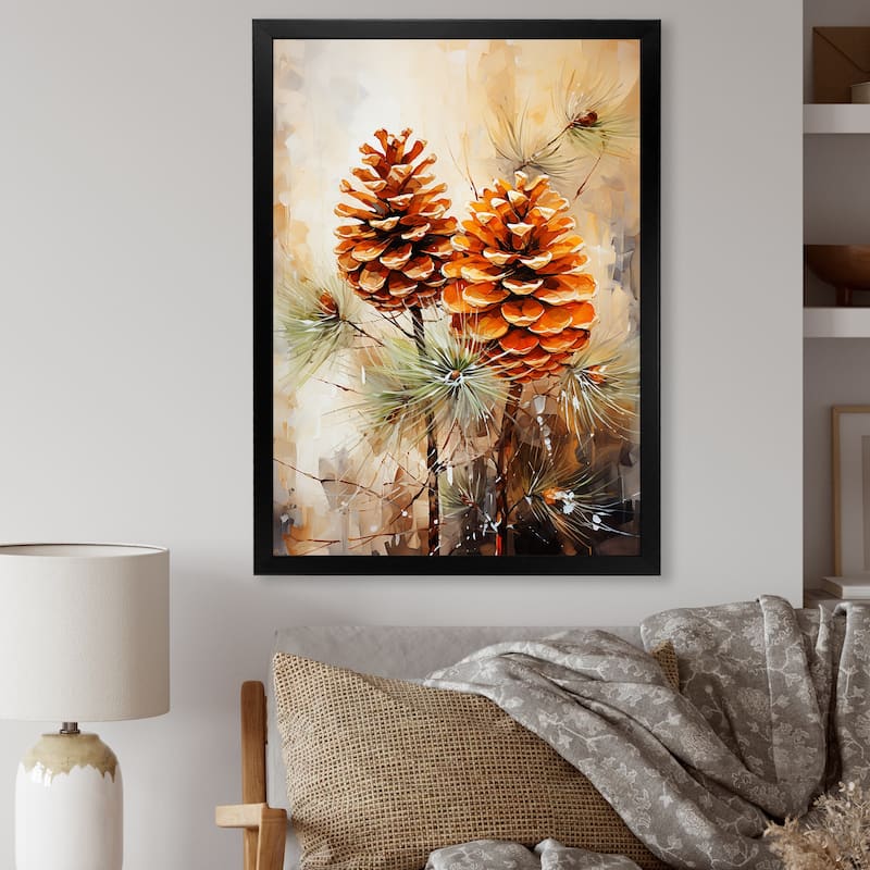 Designart "Spruce Pine Tree Forest IV" Tree Pine Wall Decor Brown - Traditional Bedroom Framed Canvas Wall Art - 34 in. wide x 44 in. high - Black