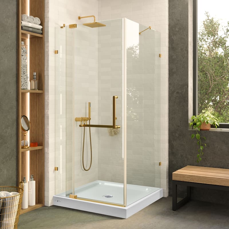 Fine Fixtures Frameless Shower Enclosure Hinged Glass Shower Door - Tempered Glass