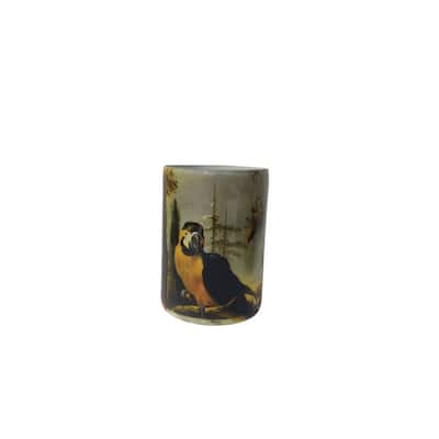 Lg Glass Parrot Print Votive Holder H 6" & Dia 4.3"