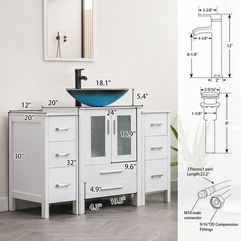 48" Bathroom Vanity Set Vessel Sink Faucet W/ Small Cabinet Combo