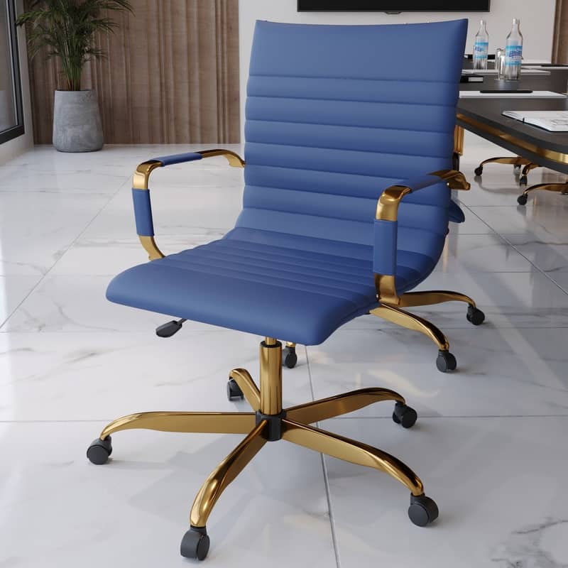 Harris Modern Gold Frame Leather Office Chair with Padded Seat, Adjustable Height, 360° Swivel, and Smooth Rolling Casters