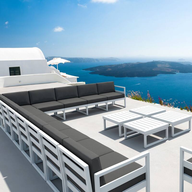 30" White Outdoor Patio Extension Lounge Chair with Charcoal Sunbrella Cushion