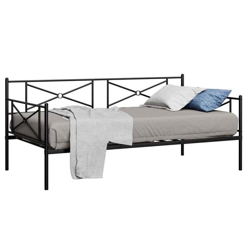Steel Twin Bed Frame Metal Daybed Stable Steel Slats Platform Base
