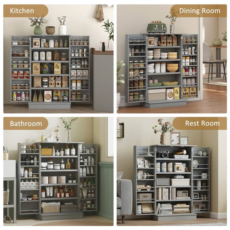 5-Tier Adjustable Storage Pantry Cabinet with Door Shelves and Double Doors