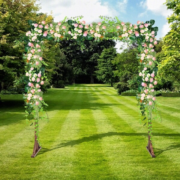 Gymax 7.2 FT Square Wedding Arch Wooden Arbor Backdrop Stand w