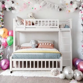 Wooden Twin Over Full Bunk Bed With Six Drawers And Flexible Shelves,Bottom Bed With Wheels