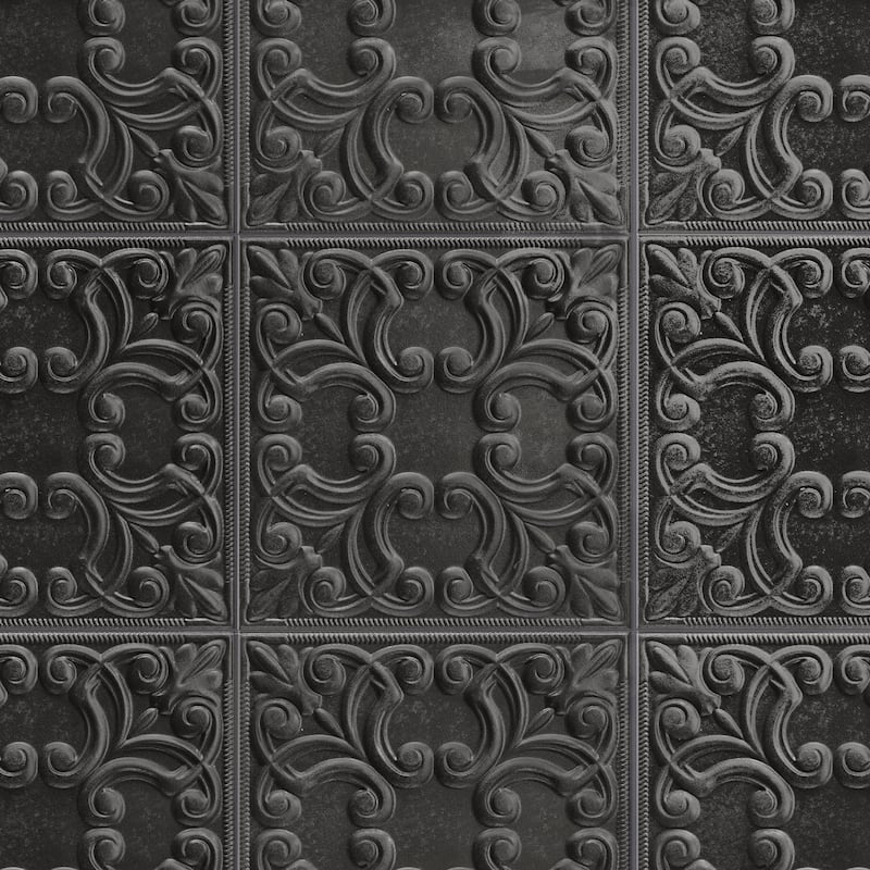 Merola Tile Victorian Tin Black 17-3/8" x 17-3/8" Porcelain Wall Tile