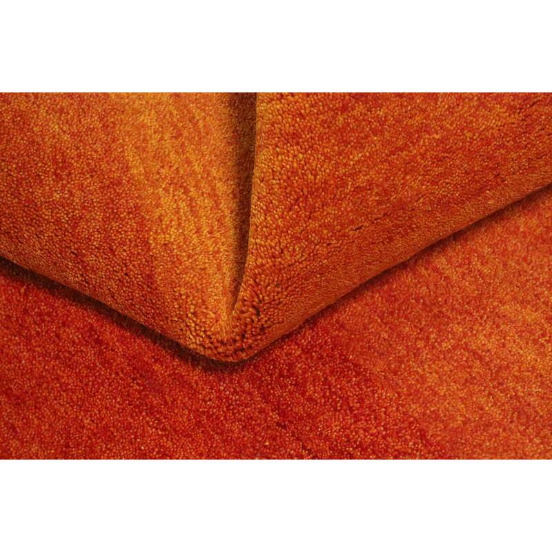 Hand Knotted Oriental 100% Wool Carpet Modern Stripe Oranges & Rust Gabbeh Area Rug - 8' 1'' X 5' 5''