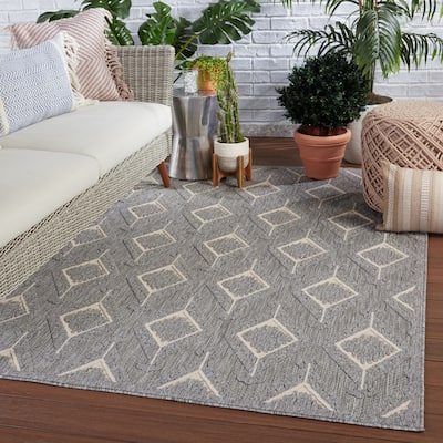 Nikki Chu Chidi Indoor/ Outdoor Geometric Grey/ Cream Area Rug