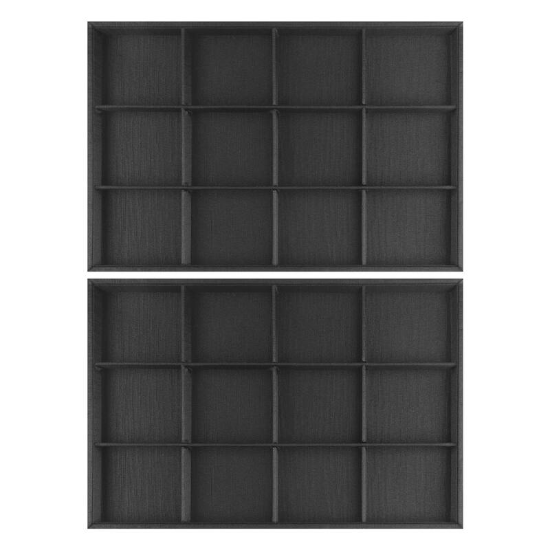 Set of 2 Stackable Fabric Jewelry Organizer Trays with Removable Dividers for Drawers, Jewelry Organizer Inserts Storage - Black - 12 Grid Tray