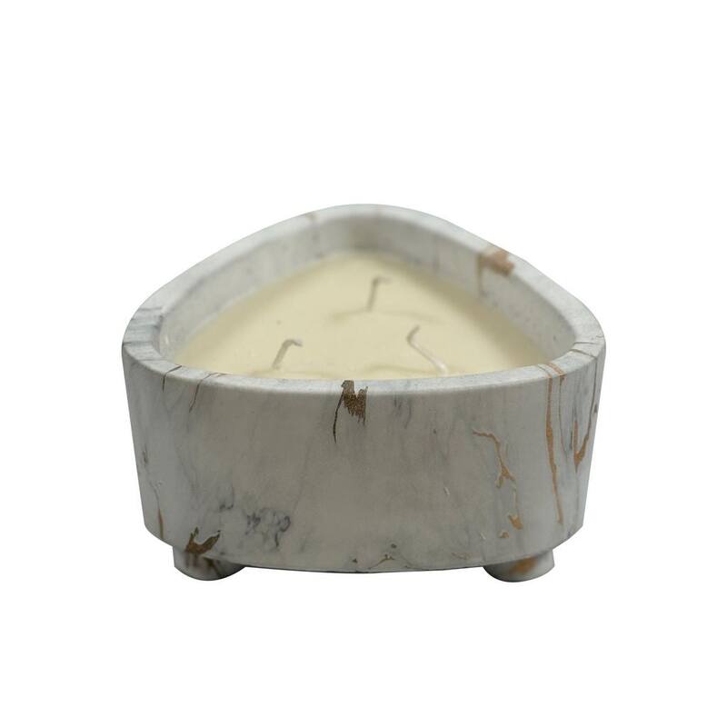 15 oz White and Gold Marbled Triangular Candle Bowl