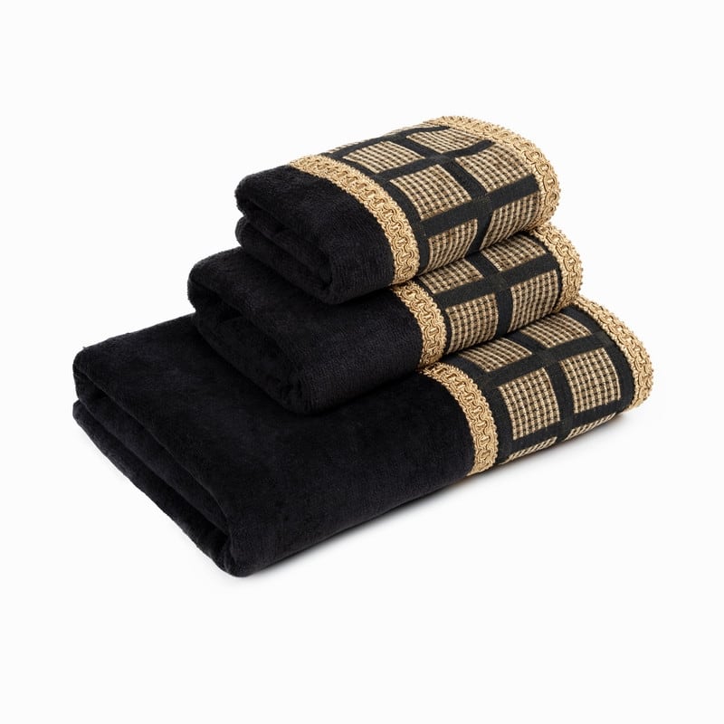 Sherry Kline Scholar Black 3piece Decorative Towel Set Jacquard Fabric