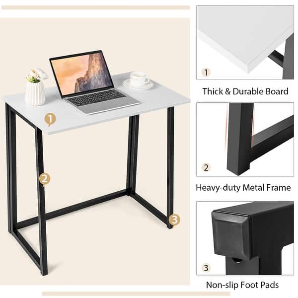 Folding Computer Desk No Assembly Study Writing Table for Small Spaces ...