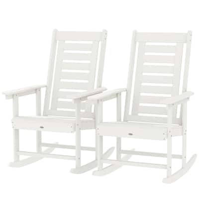 Set of 2 Outdoor HDPE Rocking Chairs with Slatted Back and Comfortable Armrests for Patio or Porch - 25.6" W x 35" D x 40.6" H