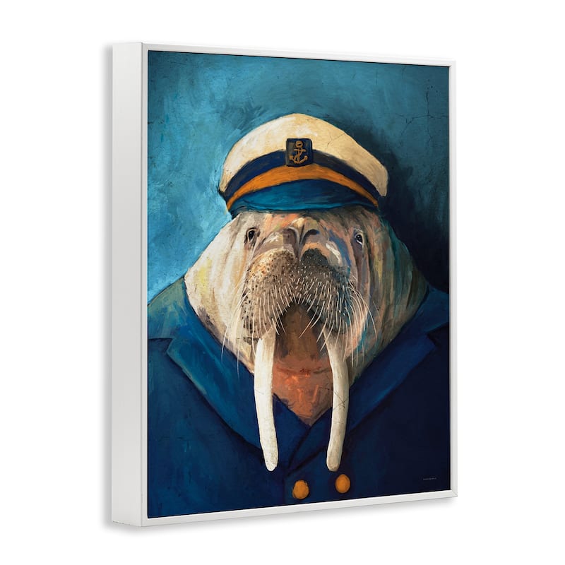 Stupell Sailor Captain Walrus Framed Giclee Art Design By Kamdon Kreations