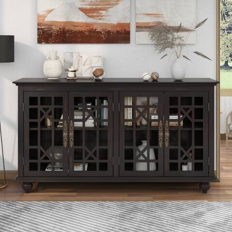 Black Fretwork Sideboard Hallway Console Table with Adjustable Shelves