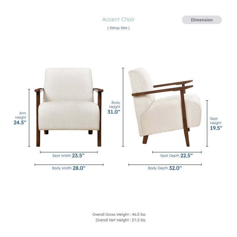 Fedora 28" Corduroy Accent Chair - Solid Wood Arms and Legs