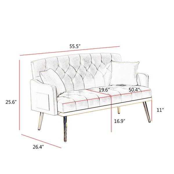 Modern Velvet Upholstered Sofa with Tufted Back and Gold Metal Legs ...