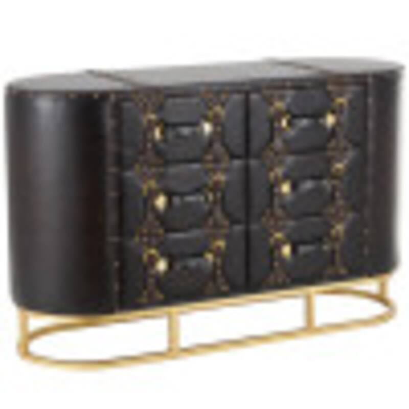 Wooden 6 Drawer Chest with Straps and Rivets - Dark Brown - Roche River Decor - 17"W x 48"L x 30"H - 17"W x 48"L x 30"H - Dark Brown