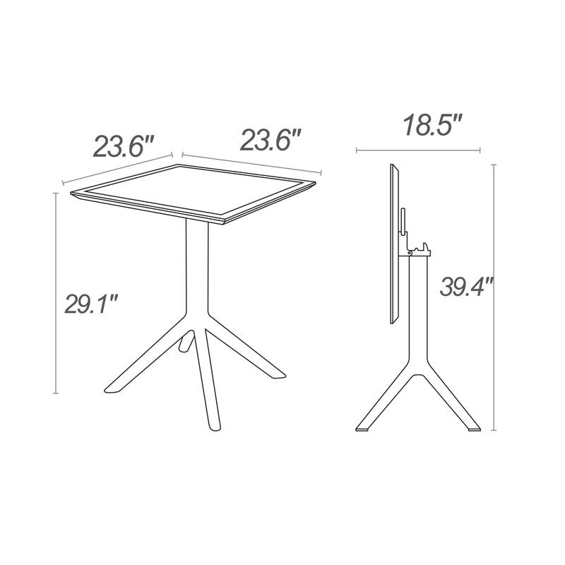 29.5" White Folding Square Outdoor Patio Dining Table