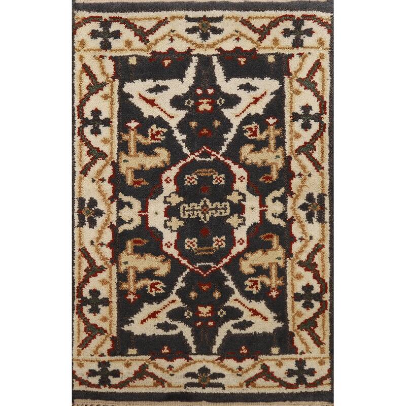 Geometric Oushak Oriental Foyer Rug Hand-Knotted Wool Carpet - 2'0"x 3'0"