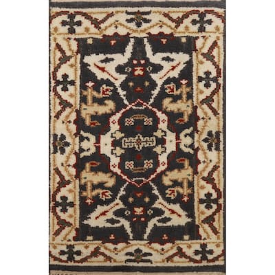 Geometric Oushak Oriental Foyer Rug Hand-Knotted Wool Carpet - 2'0"x 3'0"