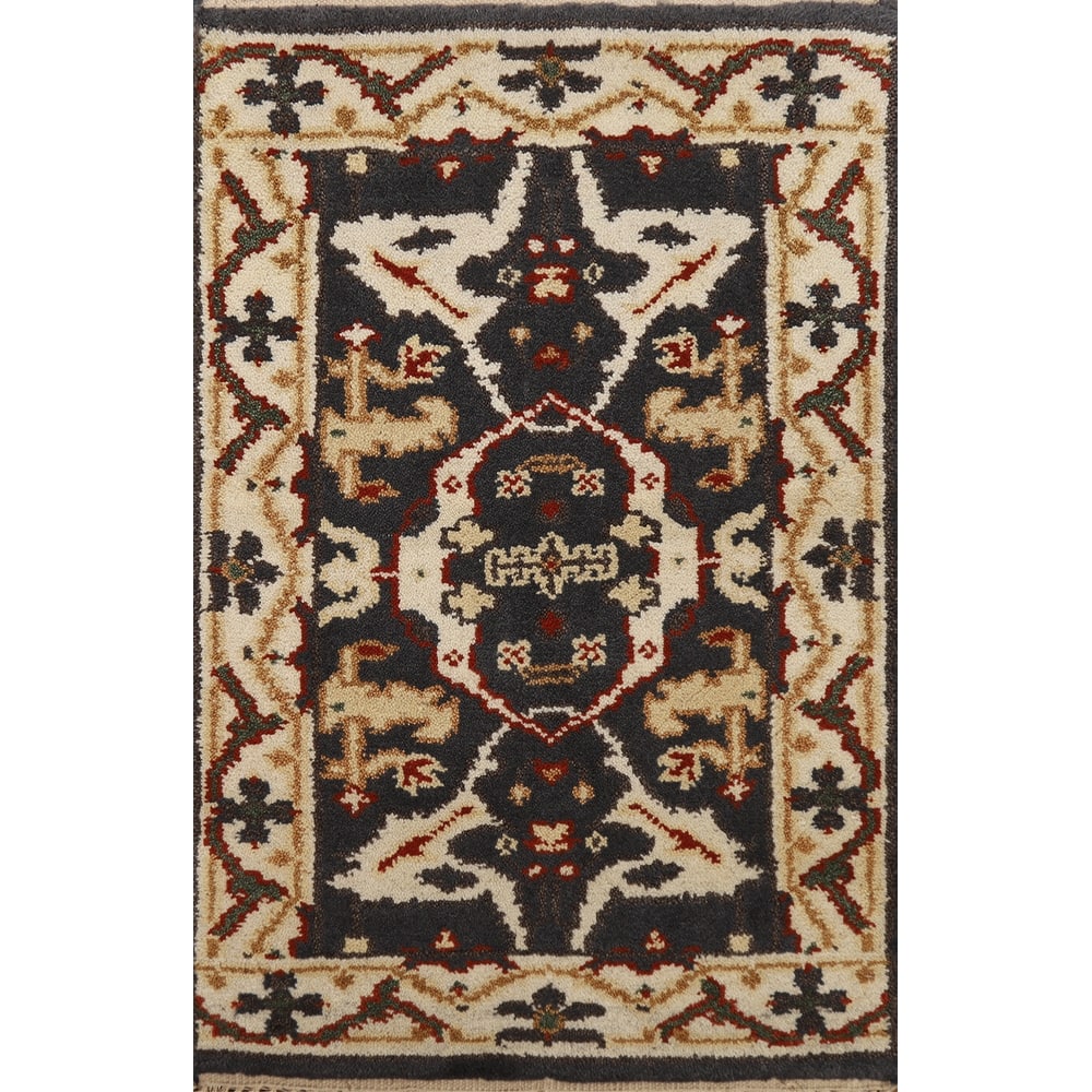 Geometric Oushak Oriental Foyer Rug Hand-Knotted Wool Carpet - 2'0"x 3'0"