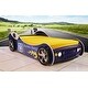 preview thumbnail 2 of 17, Twin Kids Racing Car Floor Bed with LED Night Light, Safety Guardrail, and Sturdy Wood Slat Support