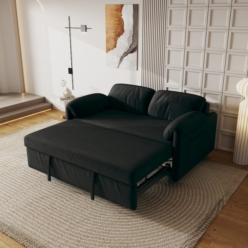 Sofa at the Forefront: 54-inch Velvet Sofa Bed for Multi-purpose Living Spaces, Featuring a Retractable Bed