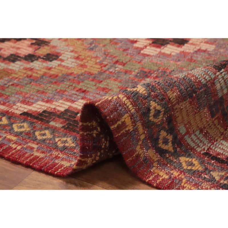 Hand Woven Oriental 100% Wool Carpet Southwestern Tribal Multi-Colored Kilim Area Rug - 10' 1'' X 5' 10''
