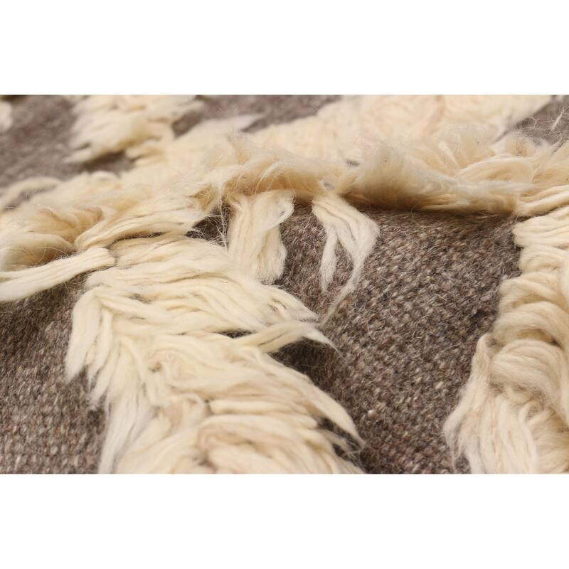 ECARPETGALLERY Flat-Weave Marrakech Cream, Taupe Wool Kilim - 6'11 x 9'9