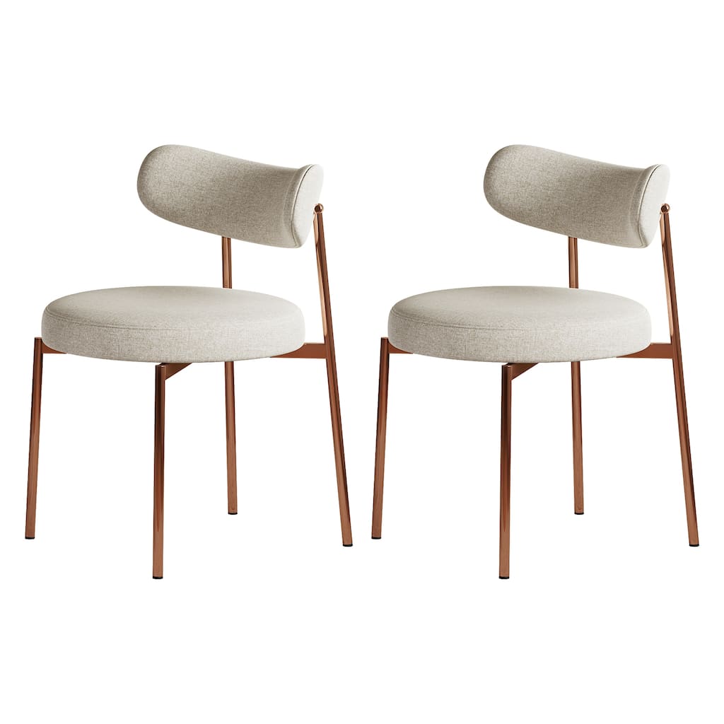 Ela Beige Upholstered Dining Chair with Metal Legs (Set of 2)
