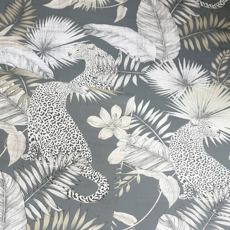 Tropical Leopard Silver Wallpaper - 20.8 in. W x 33ft L - Double Roll
