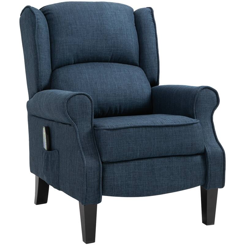 Linen Upholstered Recliner Sofa with Heat & Dual Massage Motors, Manual Reclining & Remote Control