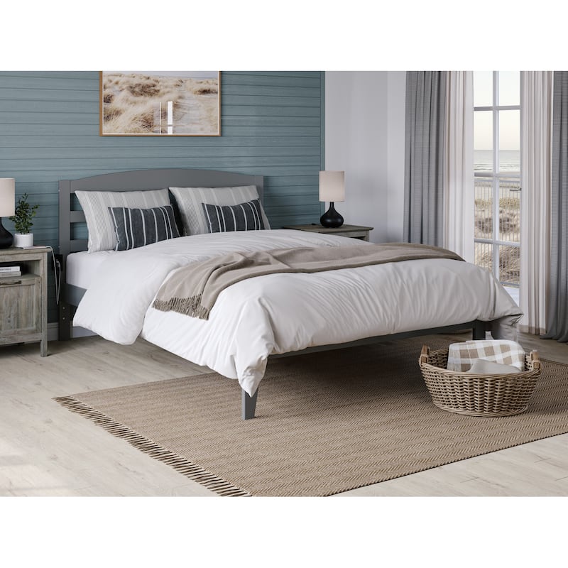 Warren Solid Wood Platform Bed with Attachable USB Charger - Grey - Queen