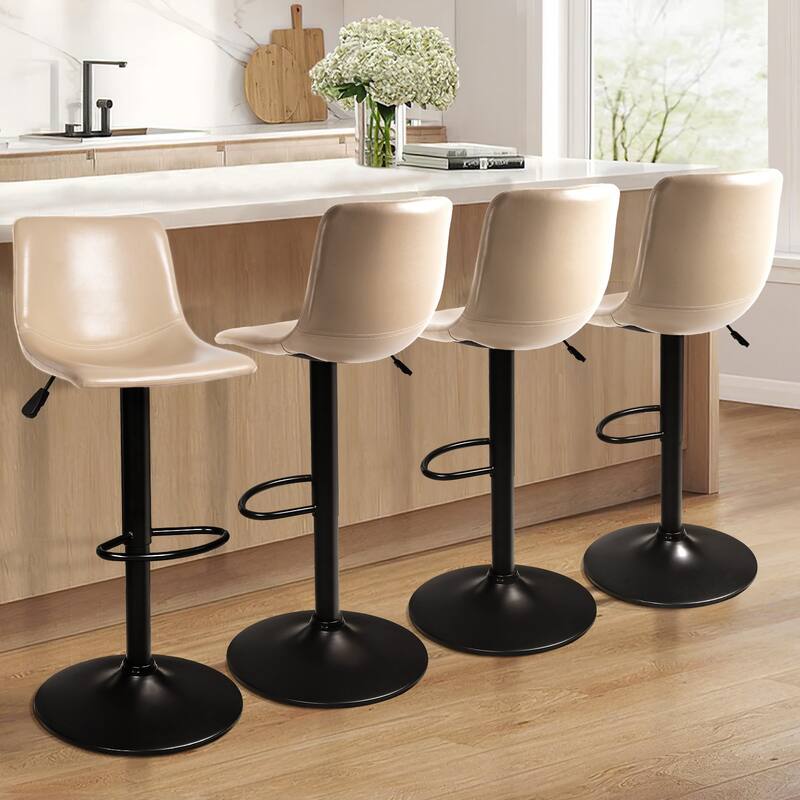 Bossin Adjustable Swivel Bar Stools with Backs – Counter Height - Set of 4 - Beige