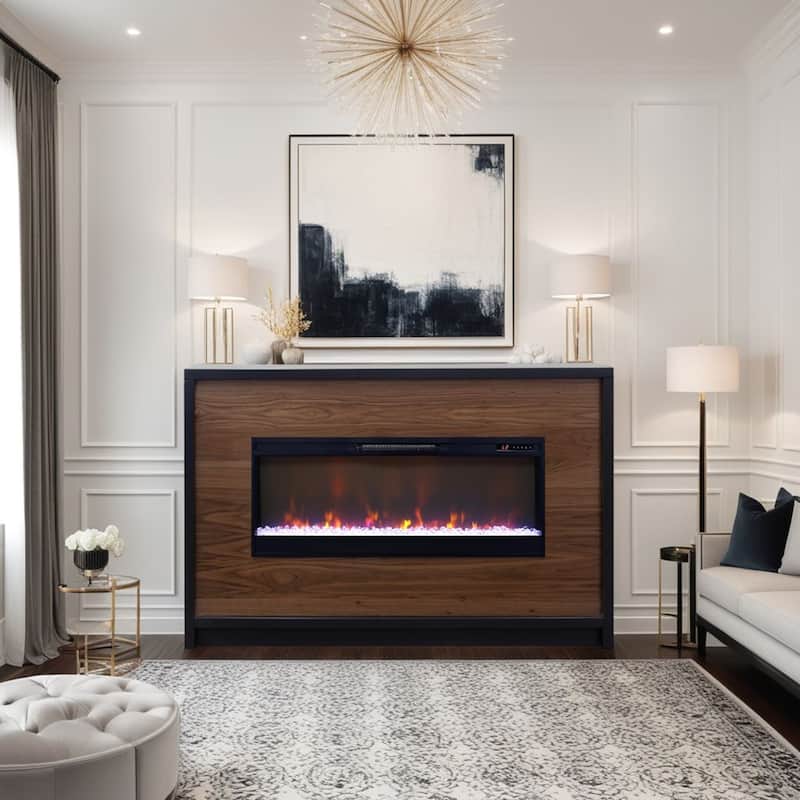 Bridgevine Home Aria 62 inch Fireplace Mantel, Minimal Assembly, Black and Walnut Finish - Black and Walnut