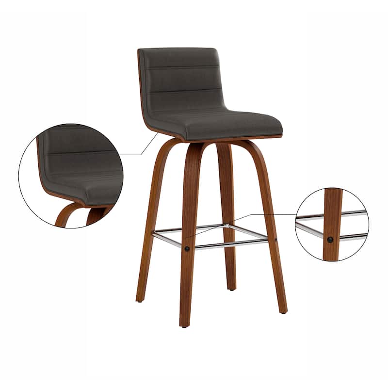 Skara Mid-Century Swivel Counter Stool, Upholstered Counter Height Chair with Bentwood Legs