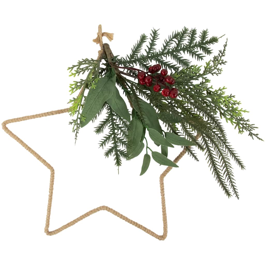 Mixed Pine Foliage and Berries Star Hanging Christmas Ornament - 11"