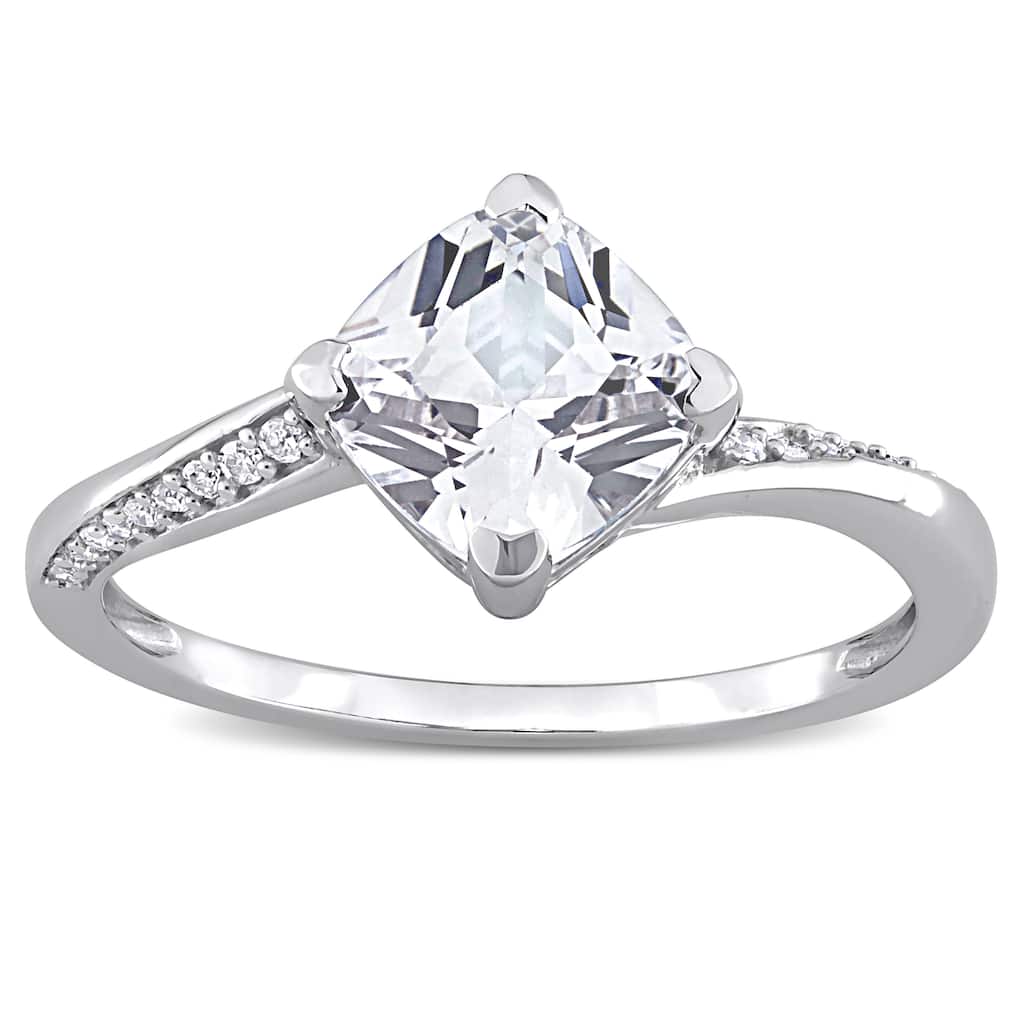 Miadora Cushion-cut Created White Sapphire and Diamond Accent Engagement Ring in 10k White Gold