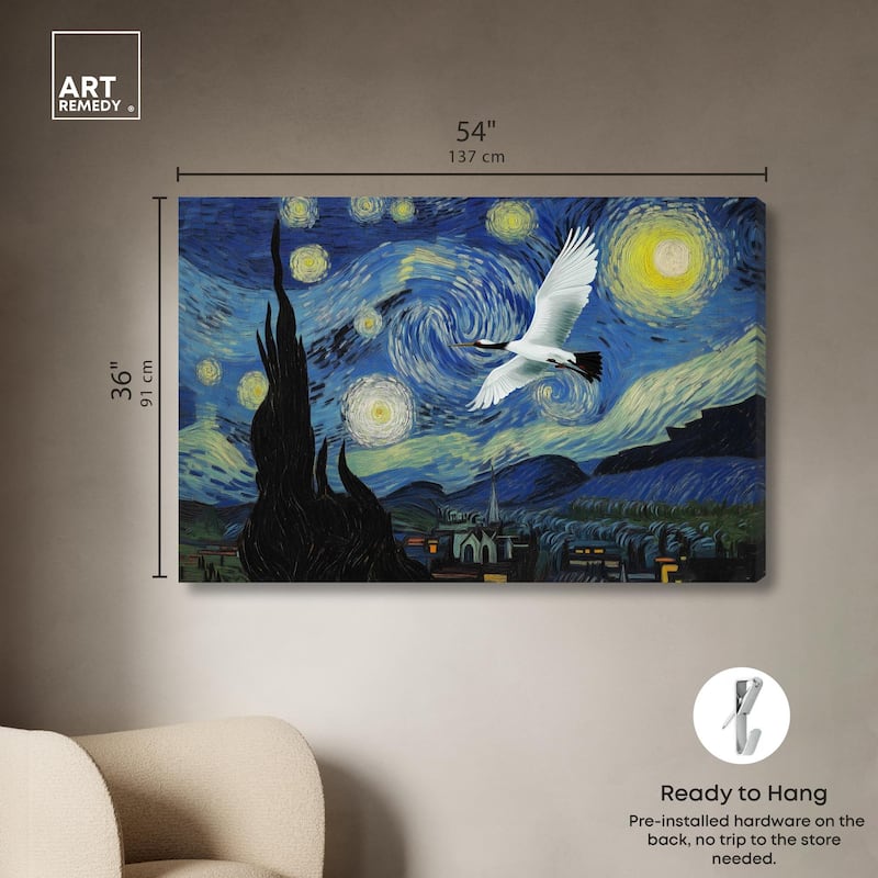 Crane Starry Night Canvas by Art Remedy, Gallery Wrapped