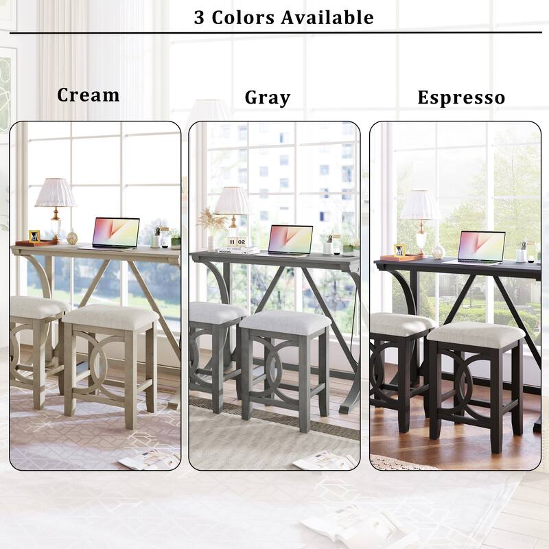 3-Piece Farmhouse Dining Set with USB Port & Stools
