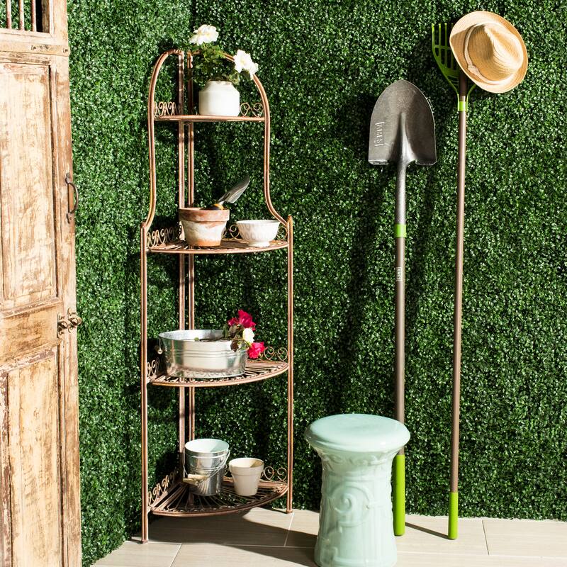 SAFAVIEH Shyla Victorian Wrought Iron 4-Tier Outdoor Corner Shelf - 14 In. W x 14 In. D x 60 In. H - 14Wx14Dx60H - Rust