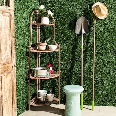 SAFAVIEH Shyla Victorian Wrought Iron 4-Tier Outdoor Corner Shelf - 14 In. W x 14 In. D x 60 In. H - 14Wx14Dx60H