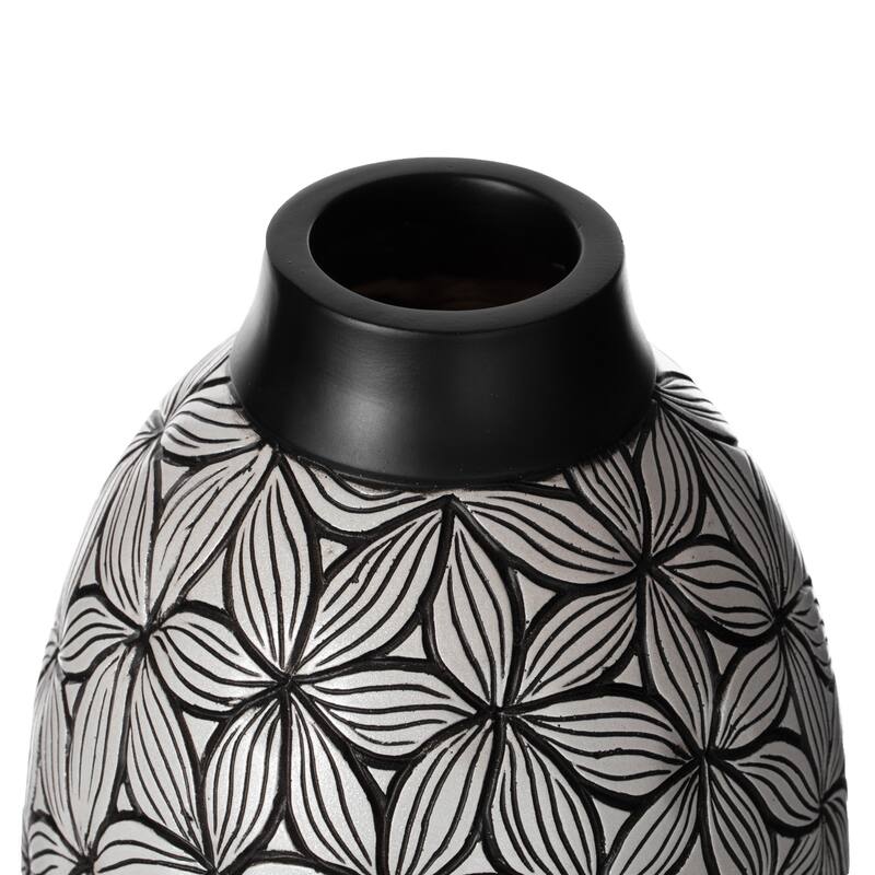 Flower-Inspired Ceramic Vase - Unique White 17-Inch-Tall Round Table Decor for Entryway, Dining Room, Living Room, Classic White