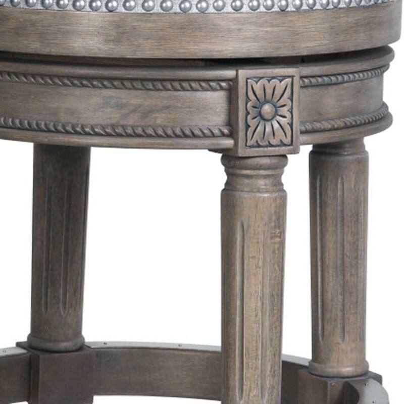 Linen Round Wood Swivel Stool with Nail Head Trim, Backless and Footrest