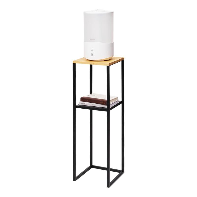 Yamazaki Home Two-Tier Display and Storage Shelf, Steel and Wood - L 9.84 x W 9.84 x H 31.5 inches - Black